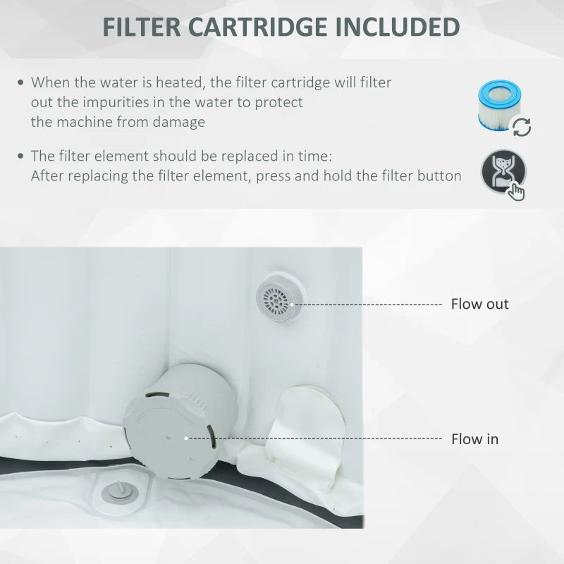 Inflatable Round Hot Tub | 4-6 Persons | Light Grey | Outsunny