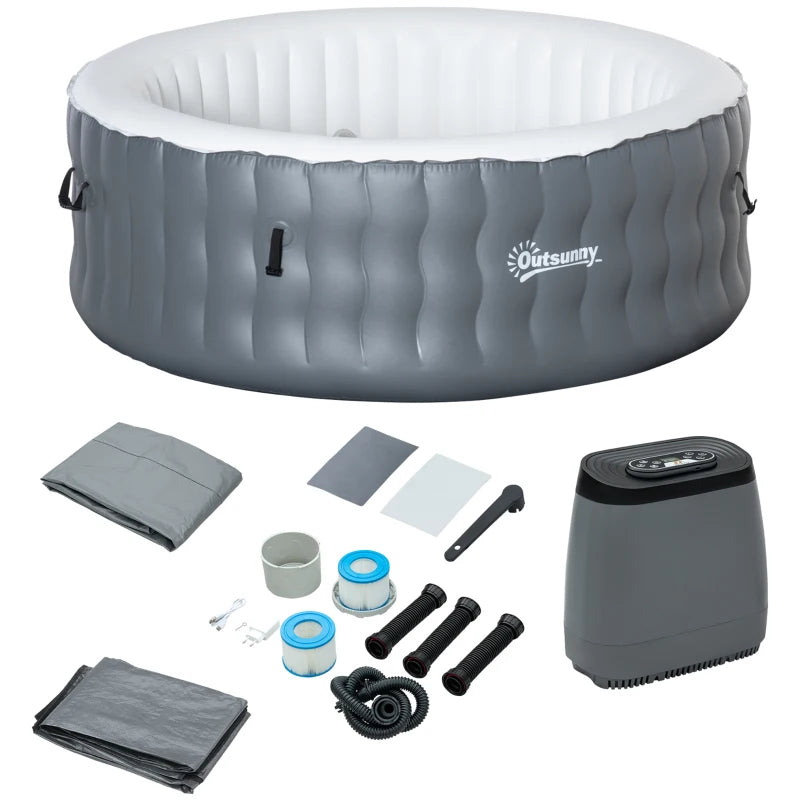 Inflatable Round Hot Tub | 4-6 Persons | Light Grey | Outsunny
