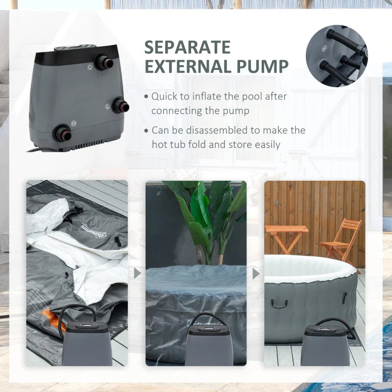 Inflatable Round Hot Tub | 4-6 Persons | Light Grey | Outsunny