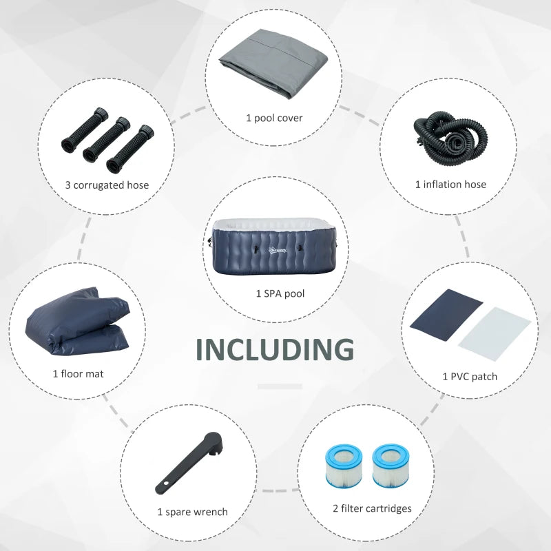 Inflatable Square Hot Tub | 4-6 Persons | Dark Blue | Outsunny