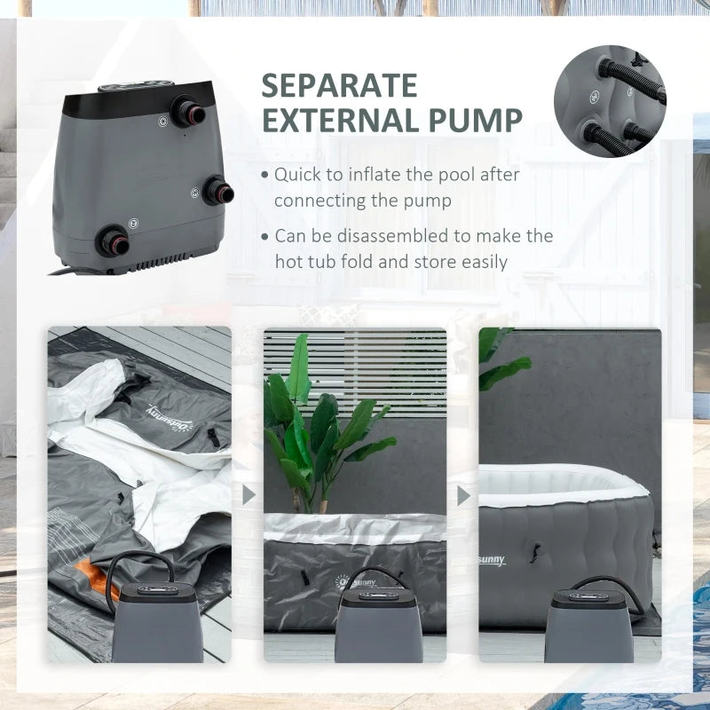 Inflatable Square Hot Tub | 4 Persons | Light Grey | Outsunny