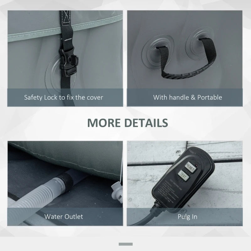 Inflatable Square Hot Tub | 4 Persons | Light Grey | Outsunny