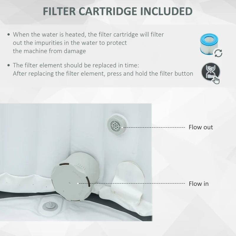 Inflatable Square Hot Tub | 4 Persons | Light Grey | Outsunny