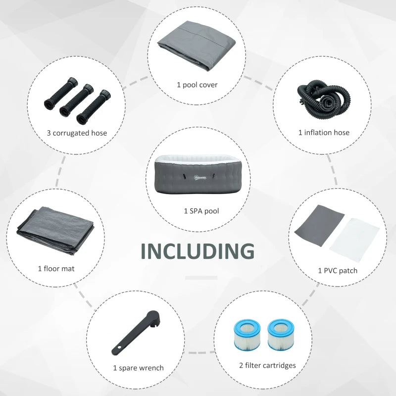 Inflatable Square Hot Tub | 4 Persons | Light Grey | Outsunny